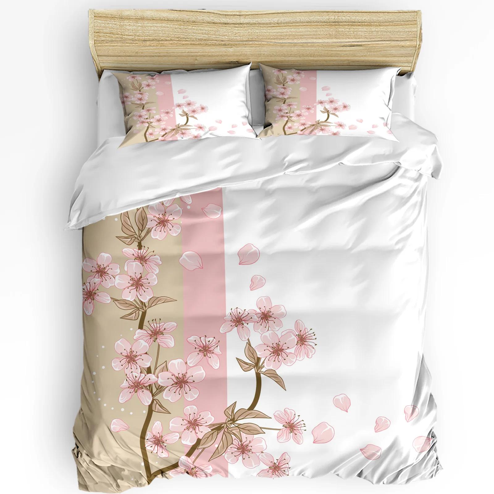 Peach Blossom Petals Leaves Flower Bedding Set 3pcs Duvet Cover Pillowcase Kids Adult Quilt Cover Double Bed Set Hom